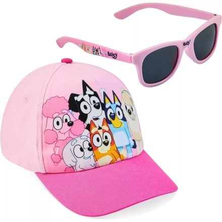 Bluey Pink Team napszemüveg és baseball sapka szett