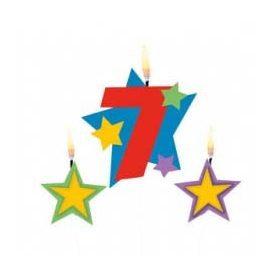 Színes 7-es számgyertya csillagokkal