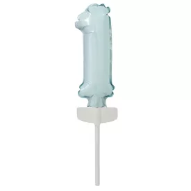 Pastel Blue, Kék 1-es szám fólia lufi tortára 13 cm