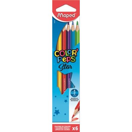 Színes ceruza készlet, háromszögletű, MAPED "Color'Peps Star", 6 különböző szín