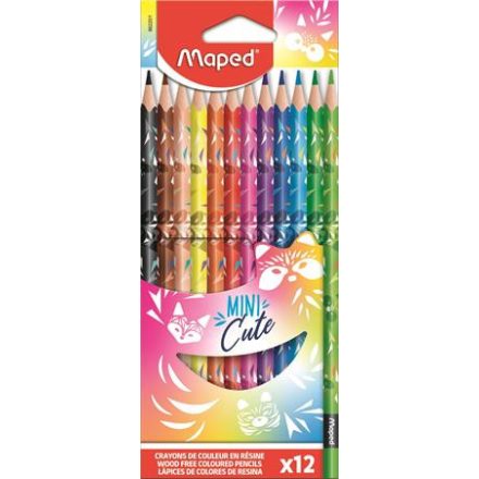 Színes ceruza készlet, háromszögletű, MAPED "Mini Cute", 12 különböző szín