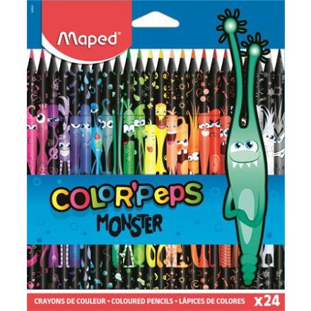 Színes ceruza készlet, háromszögletű, MAPED "Color Peps Monster" 24 különböző szín