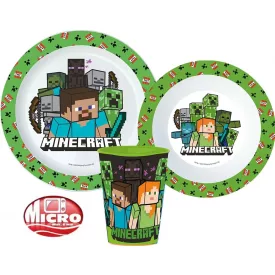   Minecraft étkészlet, micro műanyag szett, pohárral 260 ml
