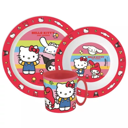 Hello Kitty And Friends étkészlet, micro műanyag szett bögrével 390 ml