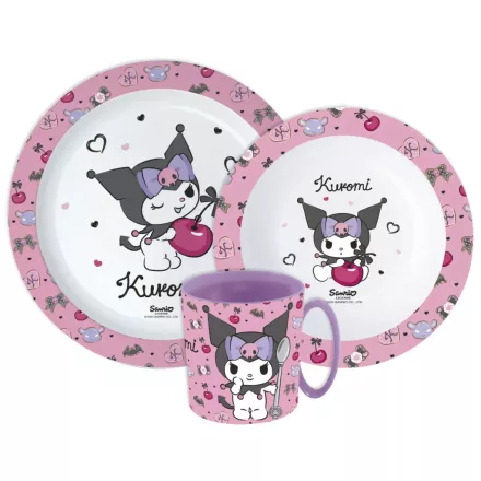 Hello Kitty Kuromi étkészlet, micro műanyag szett bögrével 390 ml