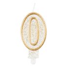 Arany csillámos 0-ás Gold számgyertya, tortagyertya