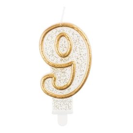 Arany csillámos 9-es Gold számgyertya, tortagyertya
