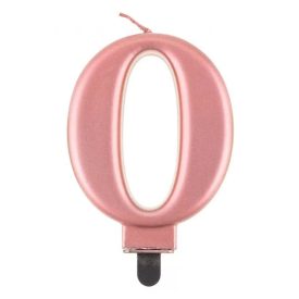 Rose Gold 0-ás Metallic számgyertya, tortagyertya