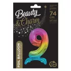 Színes Rainbow 9-es szám fólia lufi talppal 74 cm