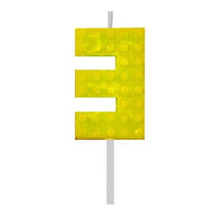 Építőkocka 3-as Yellow Blocks tortagyertya, számgyertya