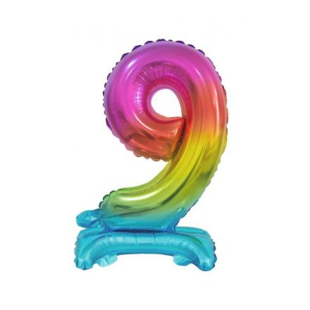 Színes Rainbow mini 9-es szám fólia lufi talppal 38 cm