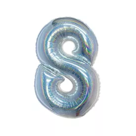 Holographic Silver, Ezüst 8-as szám fólia lufi 76 cm