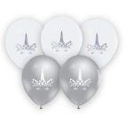 Unikornis Silver léggömb, lufi 5 db-os 12 inch (30cm)