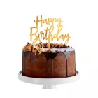 Happy Birthday Gold, Arany torta dekoráció 14 cm
