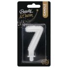 Fehér 7-es Pearly számgyertya, tortagyertya