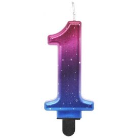 Színes 1-es Night Sky Metallic számgyertya, tortagyertya
