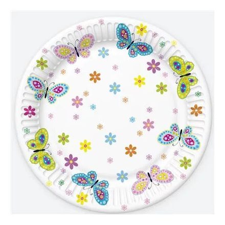 Pillangó With Flowers papírtányér 8 db-os 22,7 cm