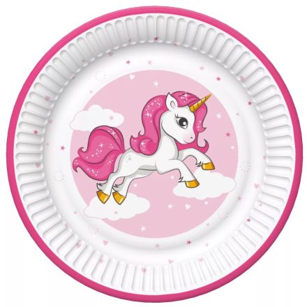 Unikornis Pink Heart papírtányér 8 db-os 22,7 cm
