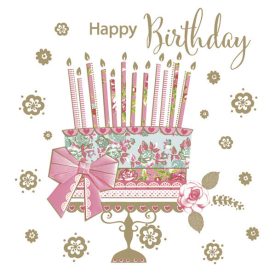   Happy Birthday Cake on Gold Stand szalvéta 20 db-os 33x33 cm