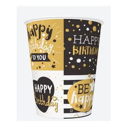 Happy Birthday Golden papír pohár 8 db-os 250 ml