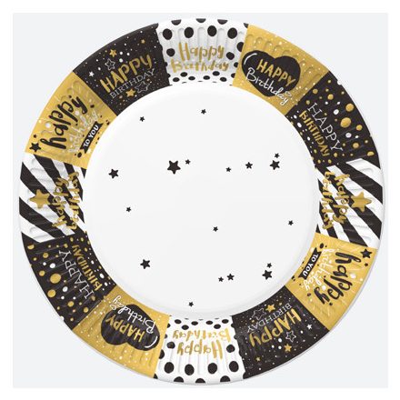 Happy Birthday Golden papírtányér 8 db-os 18 cm