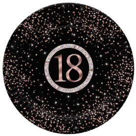 Happy Birthday 18 Rose Gold papírtányér 8 db-os 18 cm