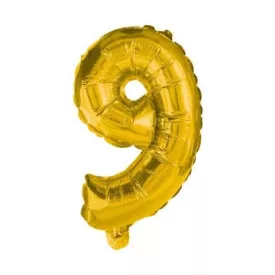 Gold, Arany mini 9-es szám fólia lufi 35 cm