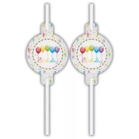 Happy Birthday Streamers papír szívószál 4 db-os szett