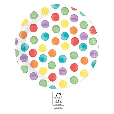 Színes Dots papírtányér 8 db-os 23 cm FSC