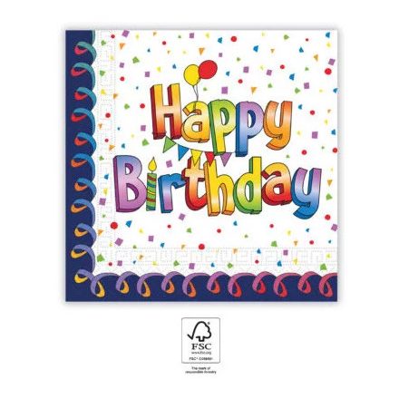 Happy Birthday Multicolor szalvéta 20 db-os 33x33 cm FSC