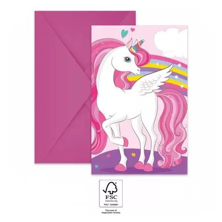 Unikornis Rainbow Colors party meghívó 6 db-os FSC