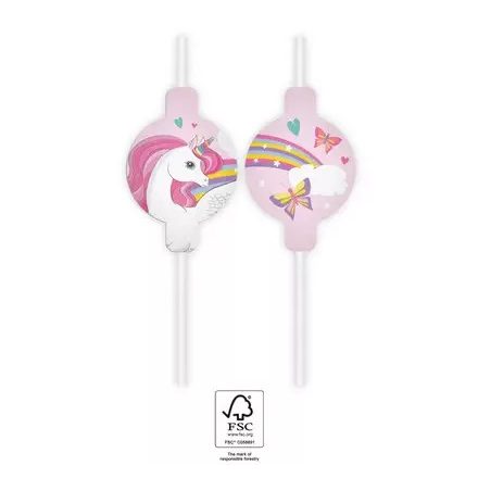 Unikornis Rainbow Colors papír szívószál, 4 db-os szett FSC
