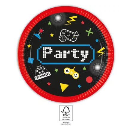 Gaming Party papírtányér 8 db-os 23 cm FSC