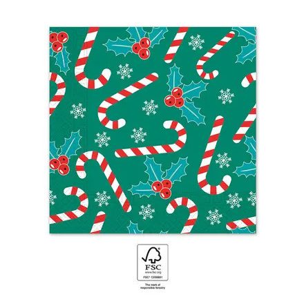 Karácsonyi Xmas Sugar Canes szalvéta 20 db-os 33x33 cm FSC