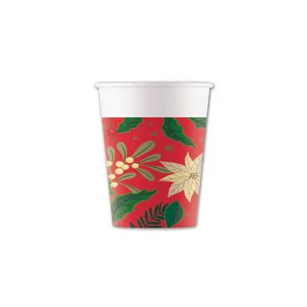 Karácsonyi Holly Poinsettia papír pohár 8 db-os 200 ml FSC