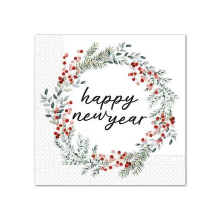 Happy New Year Wreath szalvéta 20 db-os 33x33 cm FSC