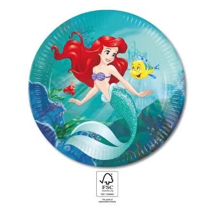 Disney Hercegnők, Ariel papírtányér 8 db-os 23 cm FSC