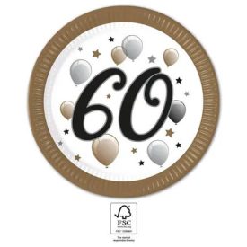 Happy Birthday 60 Milestone papírtányér 8 db-os 23 cm FSC