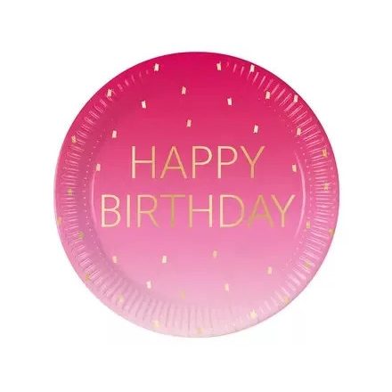 Happy Birthday Golden Pink papírtányér 8 db-os 23 cm FSC