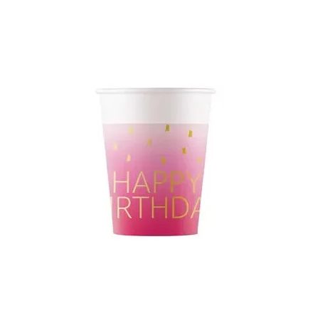 Happy Birthday Golden Pink papír pohár 8 db-os 200 ml FSC