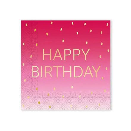 Happy Birthday Golden Pink szalvéta 20 db-os 33x33 cm FSC