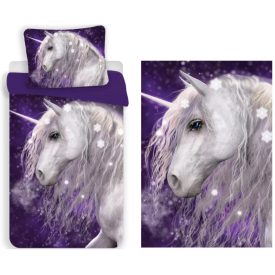   Unikornis Purple gyerek ágyneműhuzat és polár takaró szett