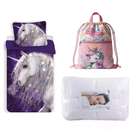 Unikornis Purple ovis ágynemű szett tornazsákkal