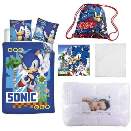 Sonic a sündisznó Turbo ovis ágynemű szett lepedővel, kéztörlővel és tornazsákkal