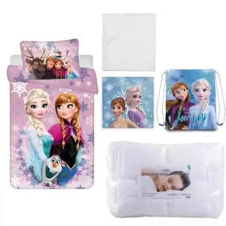 Disney Jégvarázs Pink-Purple ovis ágynemű szett lepedővel, kéztörlővel és tornazsákkal