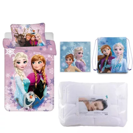 Disney Jégvarázs Pink-Purple ovis ágynemű szett kéztörlővel és tornazsákkal