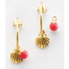 Victoria Arany színű piros gyöngyös kagyló mintás fülbevaló