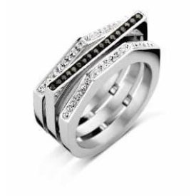 Victoria Ezüst színű fekete, fehér köves gyűrű